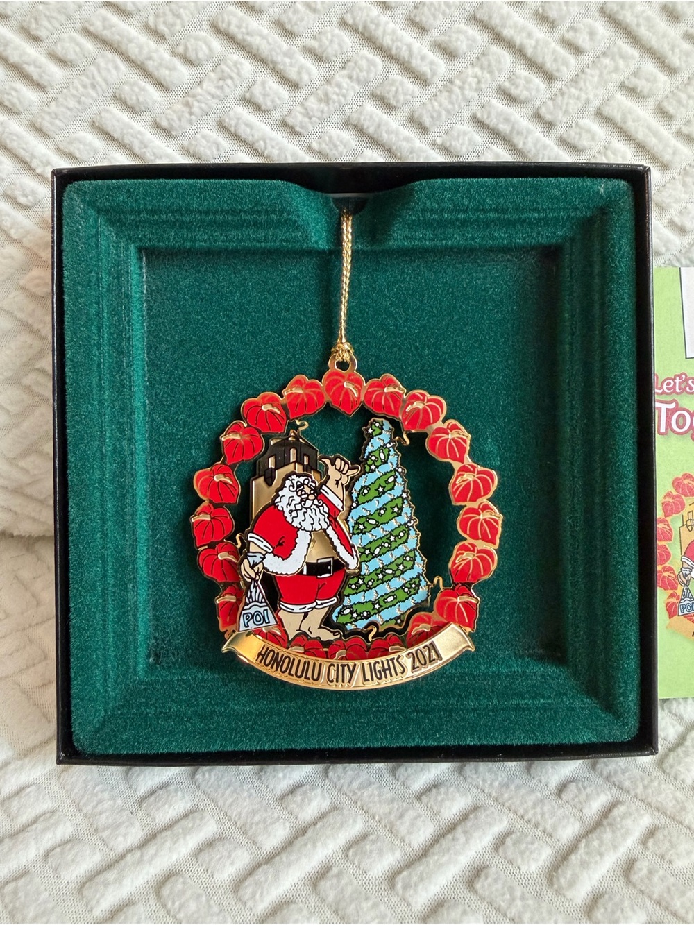 Honolulu City Lights 2021 Santa Christmas Ornament - Red & Green
